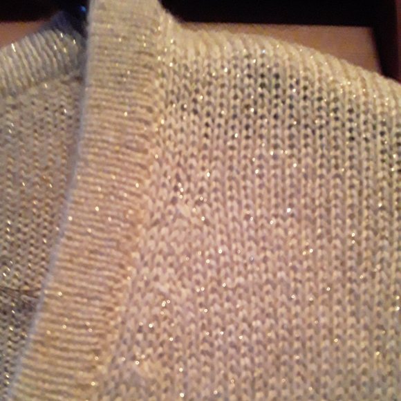 Venus SZ SM Cream Gold Sparkle Sequin Waist Cuffs Cashmere Wool Crop Sweater - Picture 3 of 6